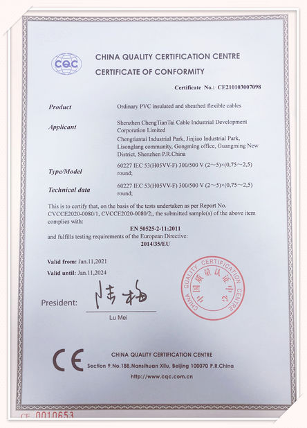 CINA Shenzhen Chengtiantai Cable Industry Development Co.,Ltd Sertifikasi